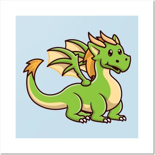 Cute Teenager Green Dragon Cartoon Posters and Art